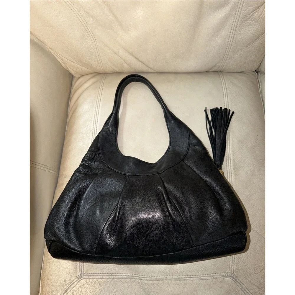 Sigrid Olsen Hobo Shoulder Leather Bag Black Tassel
